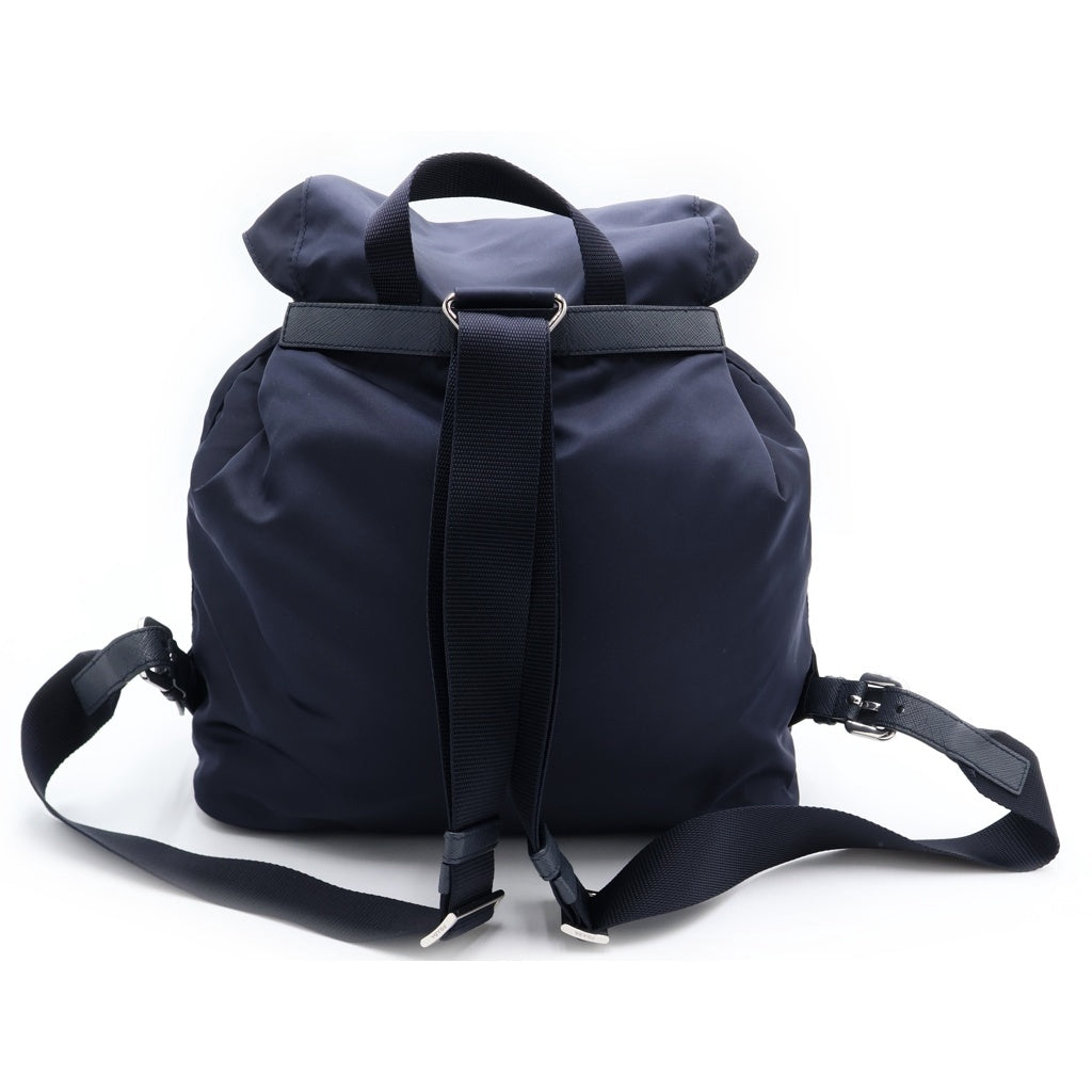 PRADA(プラダ) テスート ナイロン ロゴ三角プレート バックパック リュックサック ネイビー 1BZ005 シルバー金具