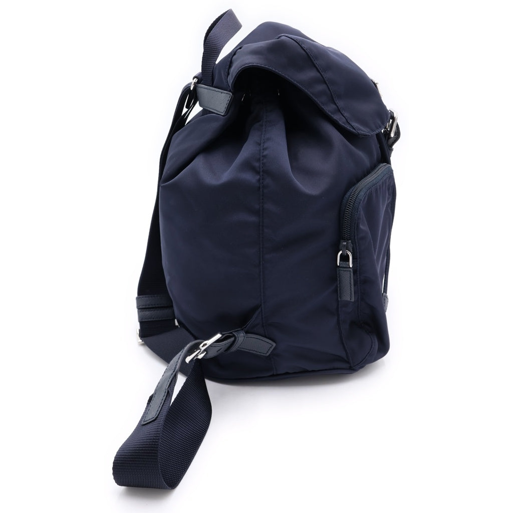 PRADA(プラダ) テスート ナイロン ロゴ三角プレート バックパック リュックサック ネイビー 1BZ005 シルバー金具