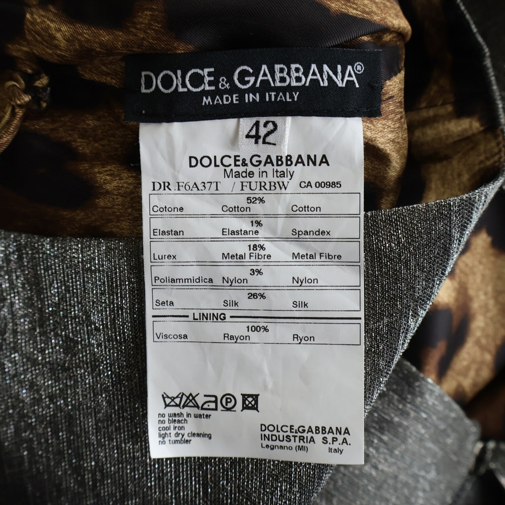 DOLCE & GABBANA(ドルチェアンドガッバーナ) ベルト付き レオパード ノースリーブ ワンピース #42 シルバー レディース