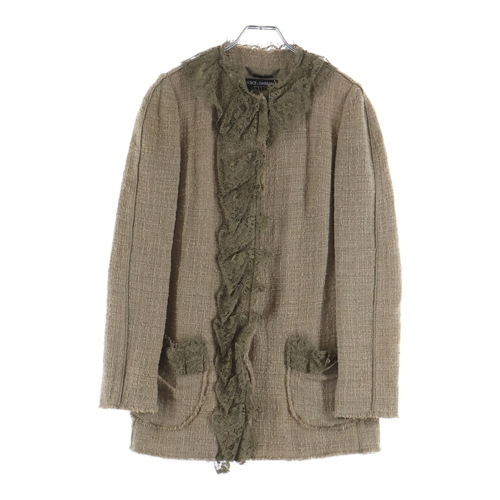 DOLCE & GABBANA(ドルチェアンドガッバーナ) レース コットン ツイード ジャケット #40 ベージュ レディース