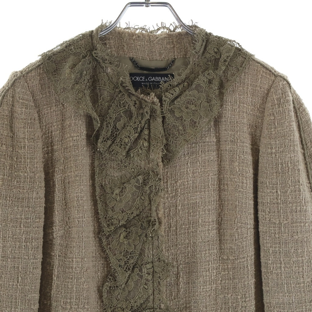 DOLCE & GABBANA(ドルチェアンドガッバーナ) レース コットン ツイード ジャケット #40 ベージュ レディース