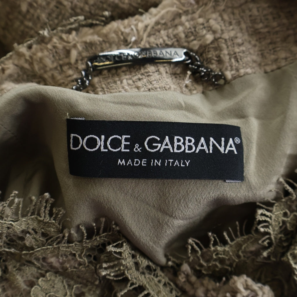 DOLCE & GABBANA(ドルチェアンドガッバーナ) レース コットン ツイード ジャケット #40 ベージュ レディース