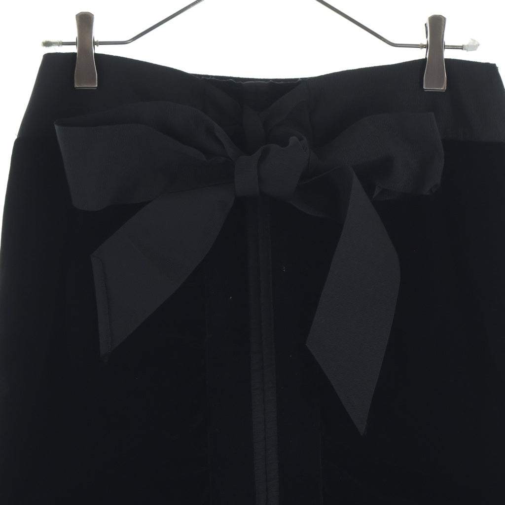 YVES SAINT LAURENT(イヴサンローラン) フロントリボン ベルベット ミディアム スカート #F40 ブラック レディース
