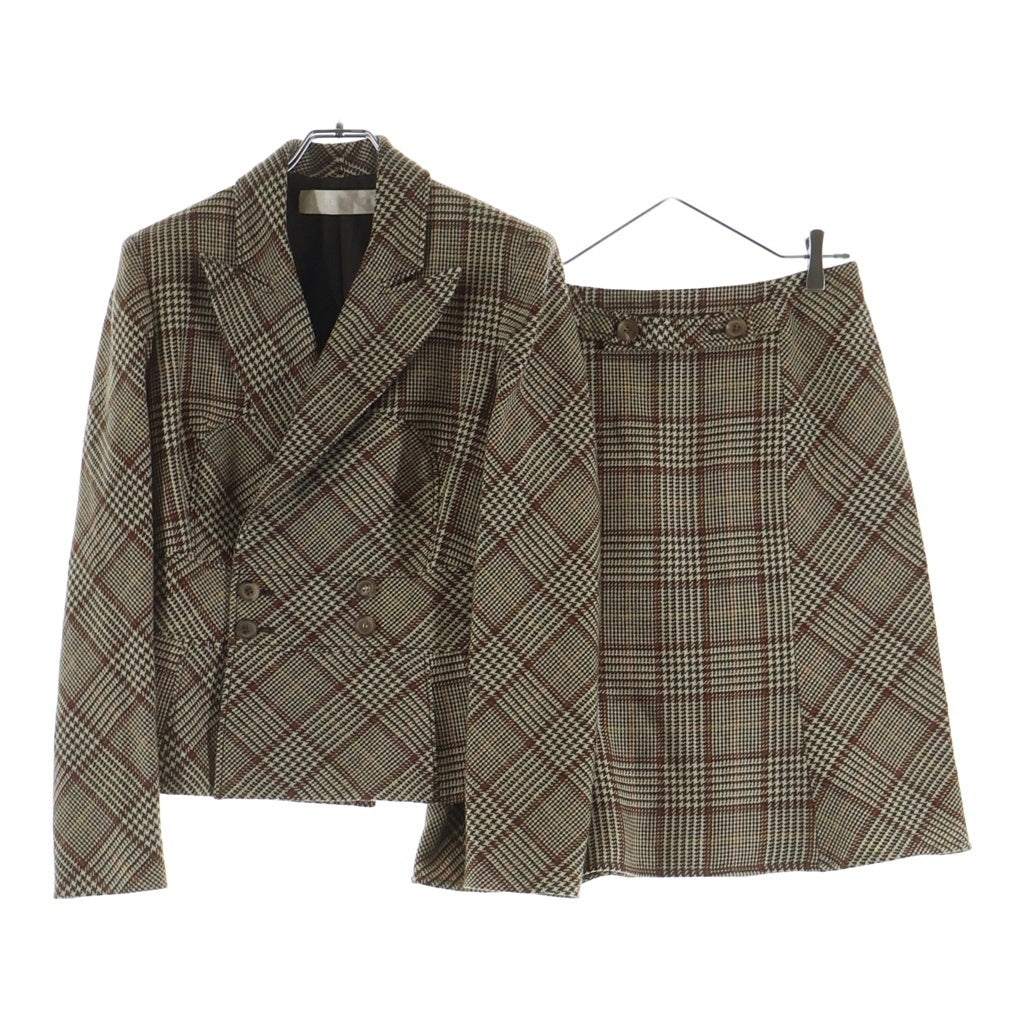VALENTINO(ヴァレンティノ) チェック柄 ウール セットアップ スカート テーラードジャケット #6 ベージュ レディース