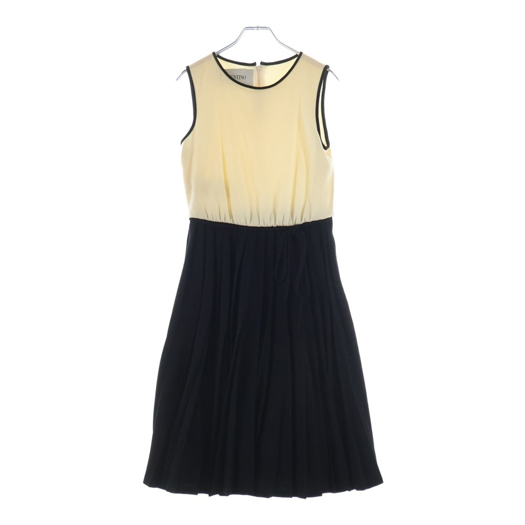 VALENTINO(ヴァレンティノ) バックジップ プリーツスカート ノースリーブワンピース ブラック×アイボリー #4 レディース