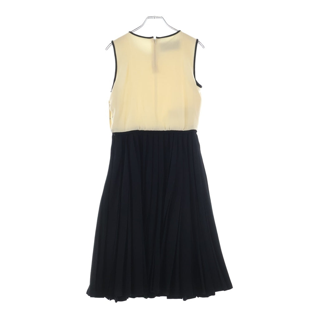 VALENTINO(ヴァレンティノ) バックジップ プリーツスカート ノースリーブワンピース ブラック×アイボリー #4 レディース