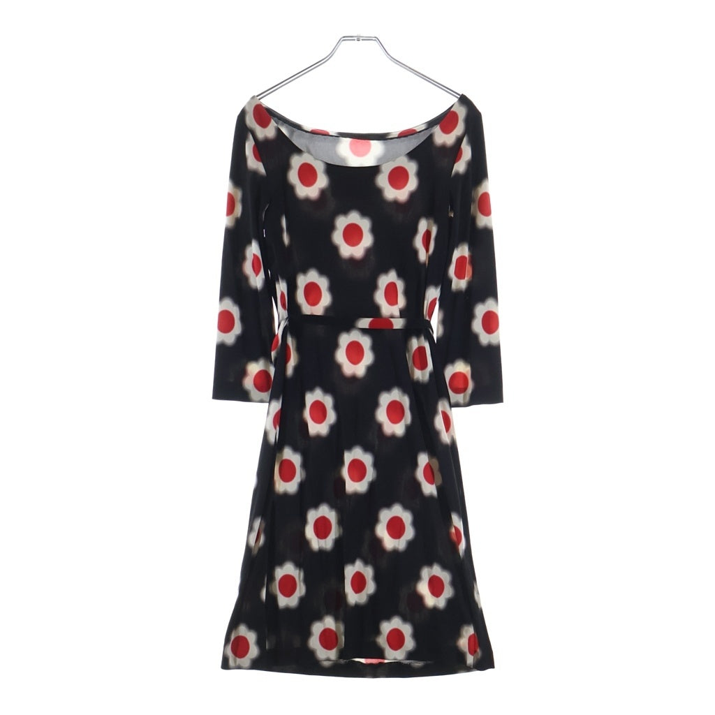 PRADA(プラダ) フラワープリント ひざ丈ワンピース ブラック×レッド レディース