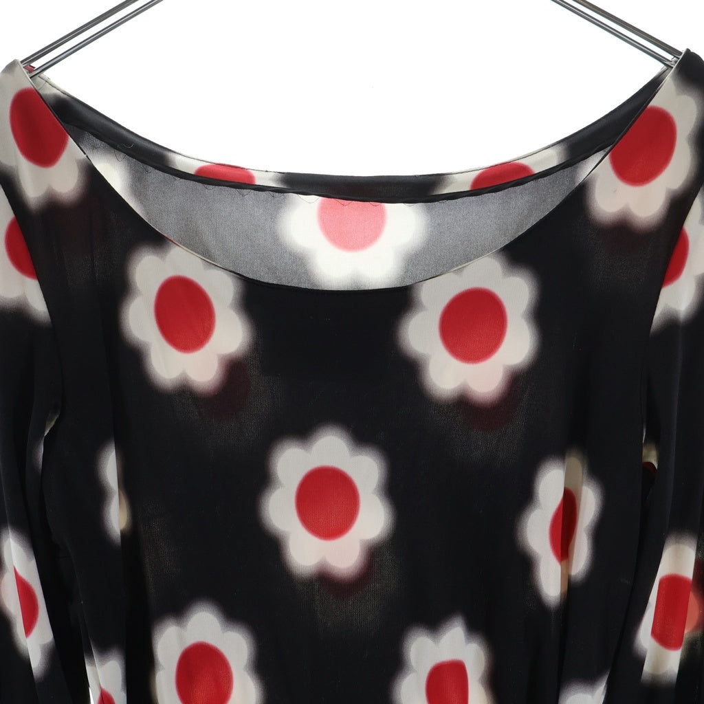 PRADA(プラダ) フラワープリント ひざ丈ワンピース ブラック×レッド レディース