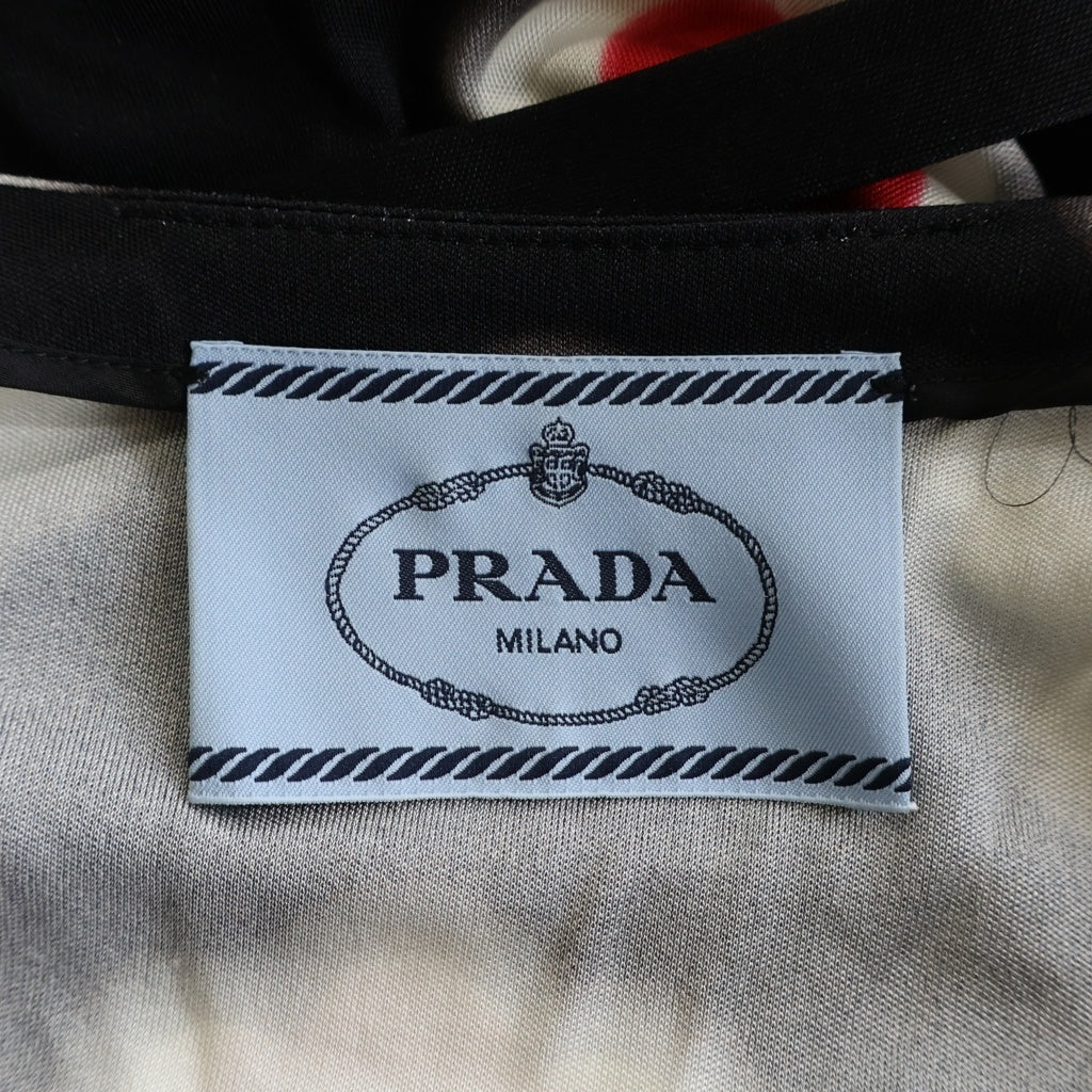 PRADA(プラダ) フラワープリント ひざ丈ワンピース ブラック×レッド レディース