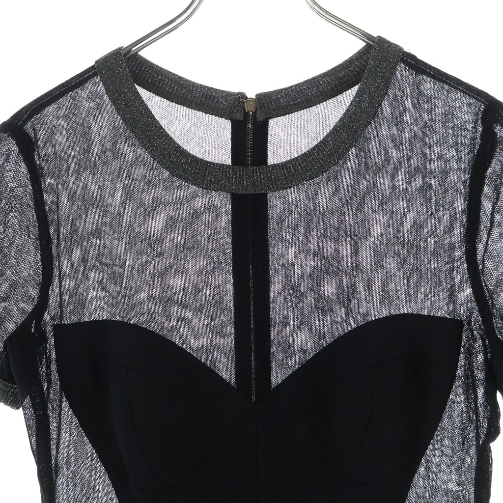DOLCE & GABBANA(ドルチェアンドガッバーナ) バックジップ 半袖メッシュワンピース ブラック #42 レディース