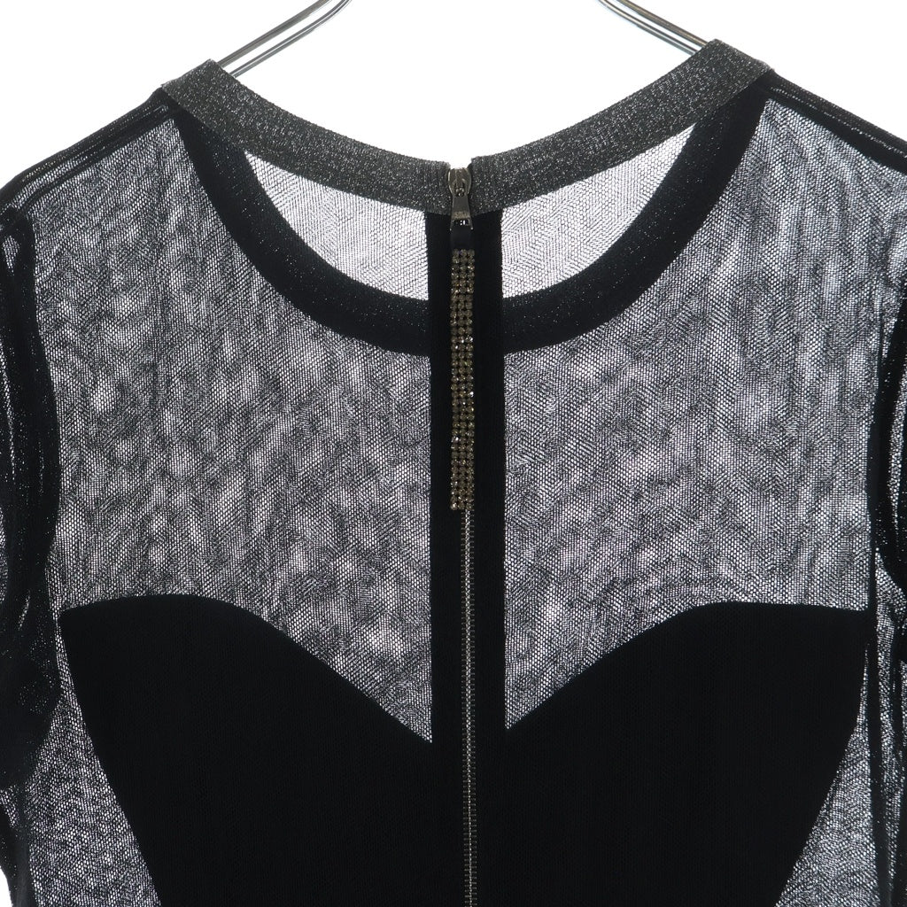 DOLCE & GABBANA(ドルチェアンドガッバーナ) バックジップ 半袖メッシュワンピース ブラック #42 レディース