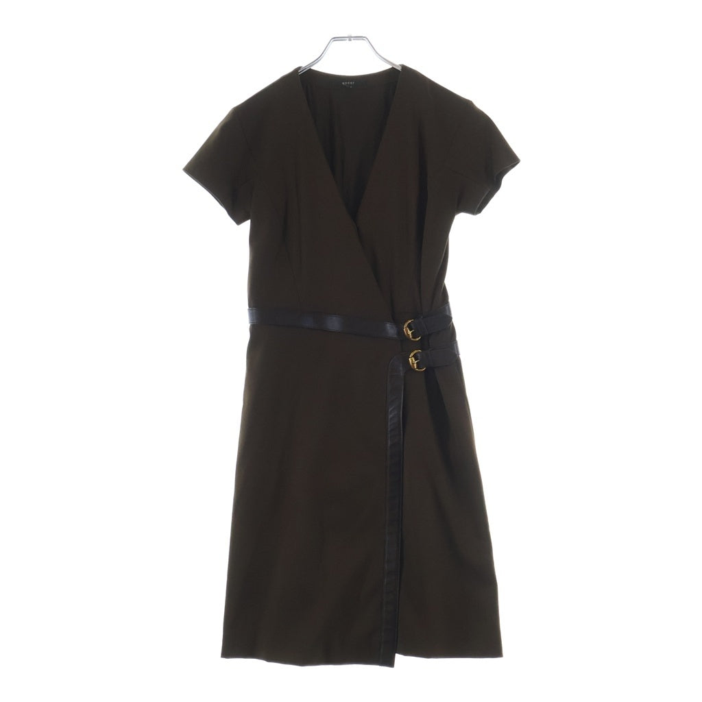 GUCCI(グッチ) ウエストベルト 半袖ワンピース ブラウン #38 201436 レディース