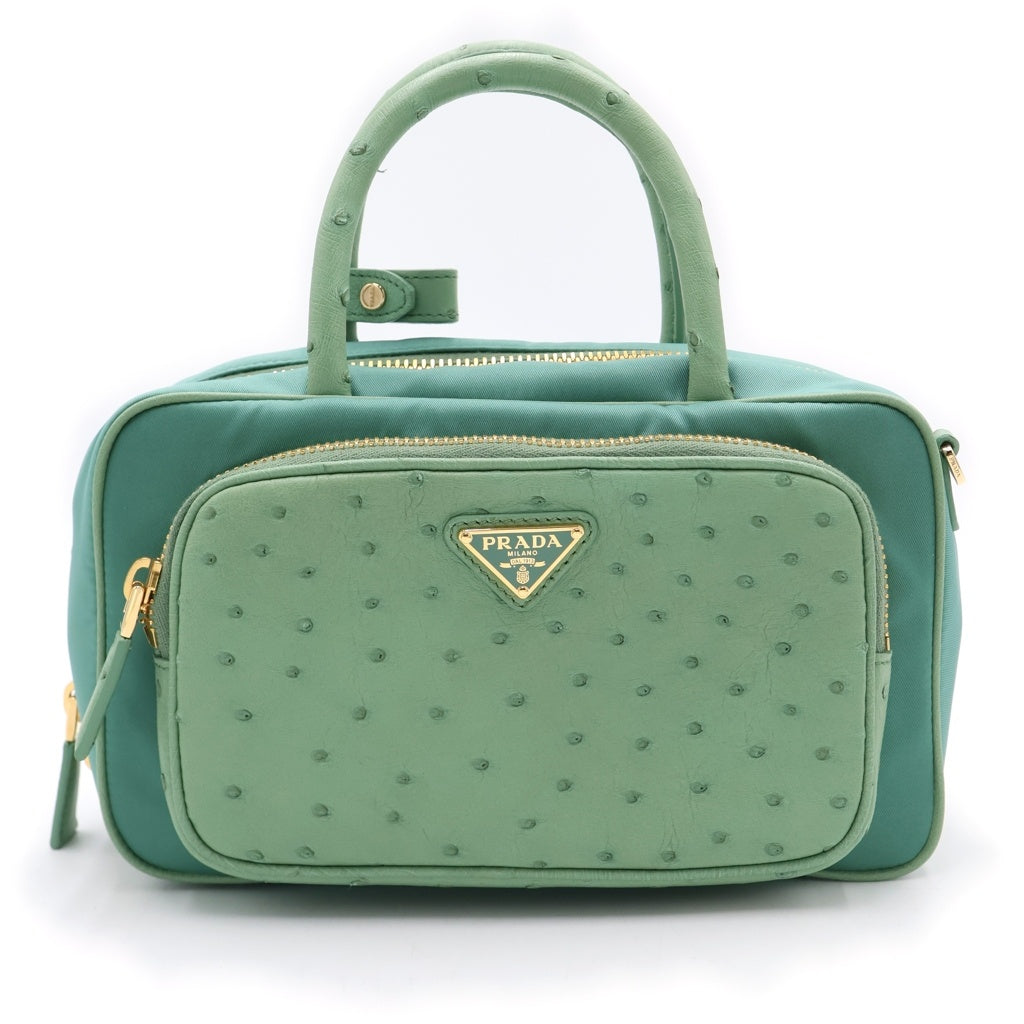 PRADA(プラダ) 2WAYハンドバッグ ショルダーバッグ ライトグリーン テスートナイロン× 1BB106 ゴールド金具 レディース