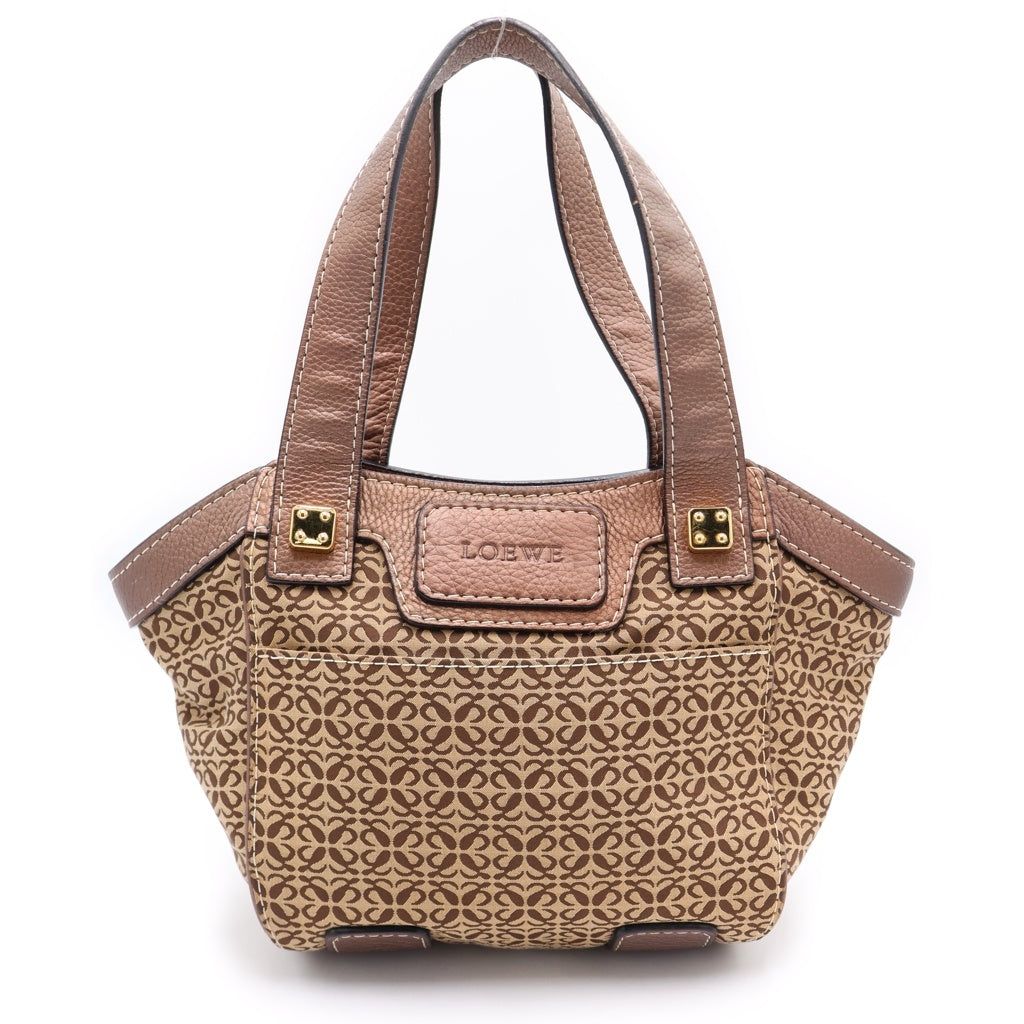 LOEWE(ロエベ) ニューロードライン トートバッグ ハンドバッグ ブラウン×ベージュ レザー×キャンバス ゴールド金具 レディース