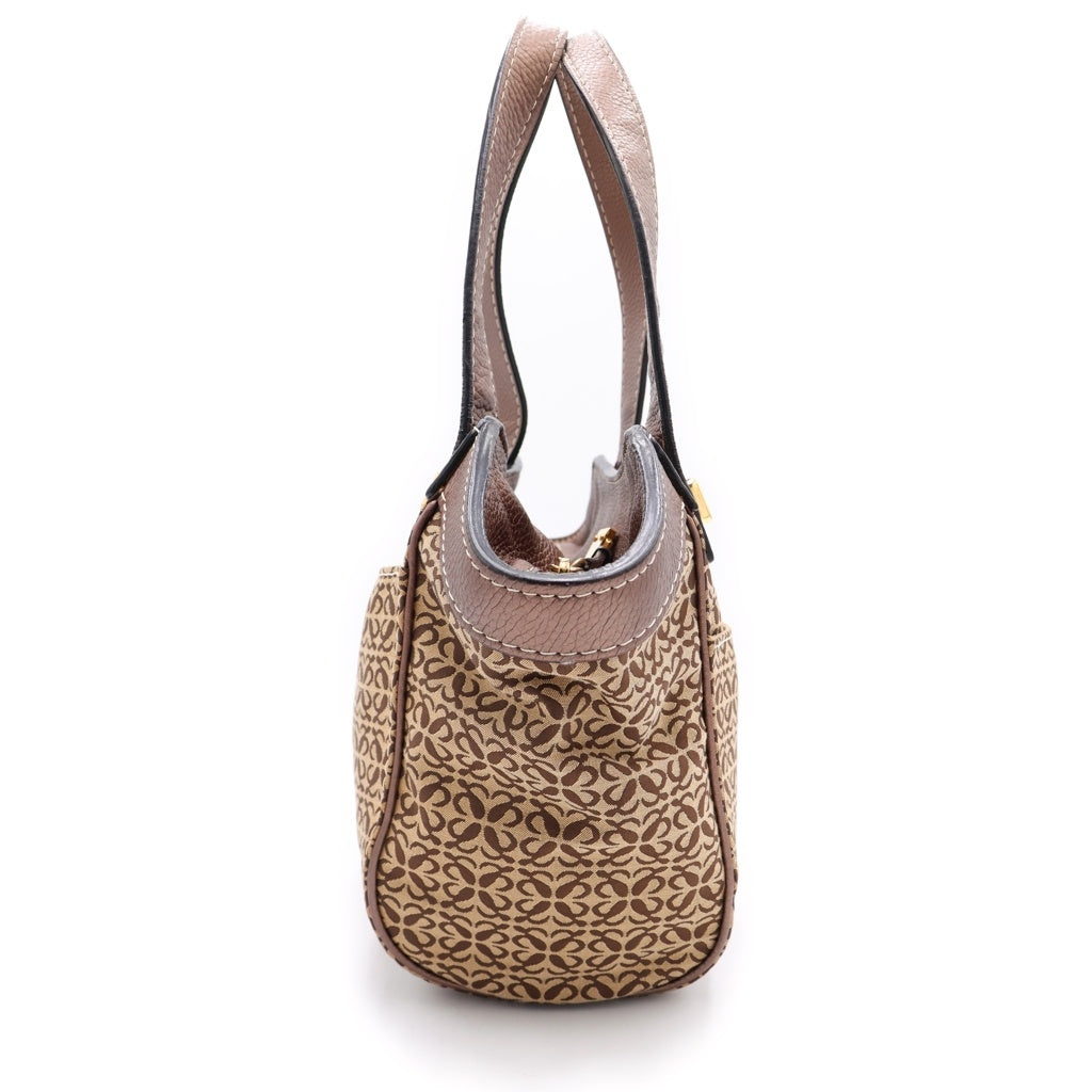 LOEWE(ロエベ) ニューロードライン トートバッグ ハンドバッグ ブラウン×ベージュ レザー×キャンバス ゴールド金具 レディース
