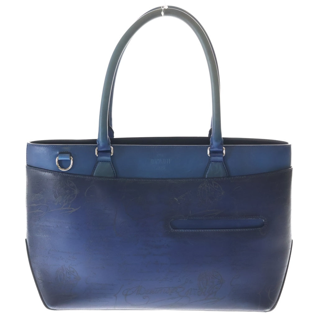 Berluti(ベルルッティ) カリグラフィ トゥジュール トートバッグ ハンドバッグ ブルー レザー シルバー金具 レディース