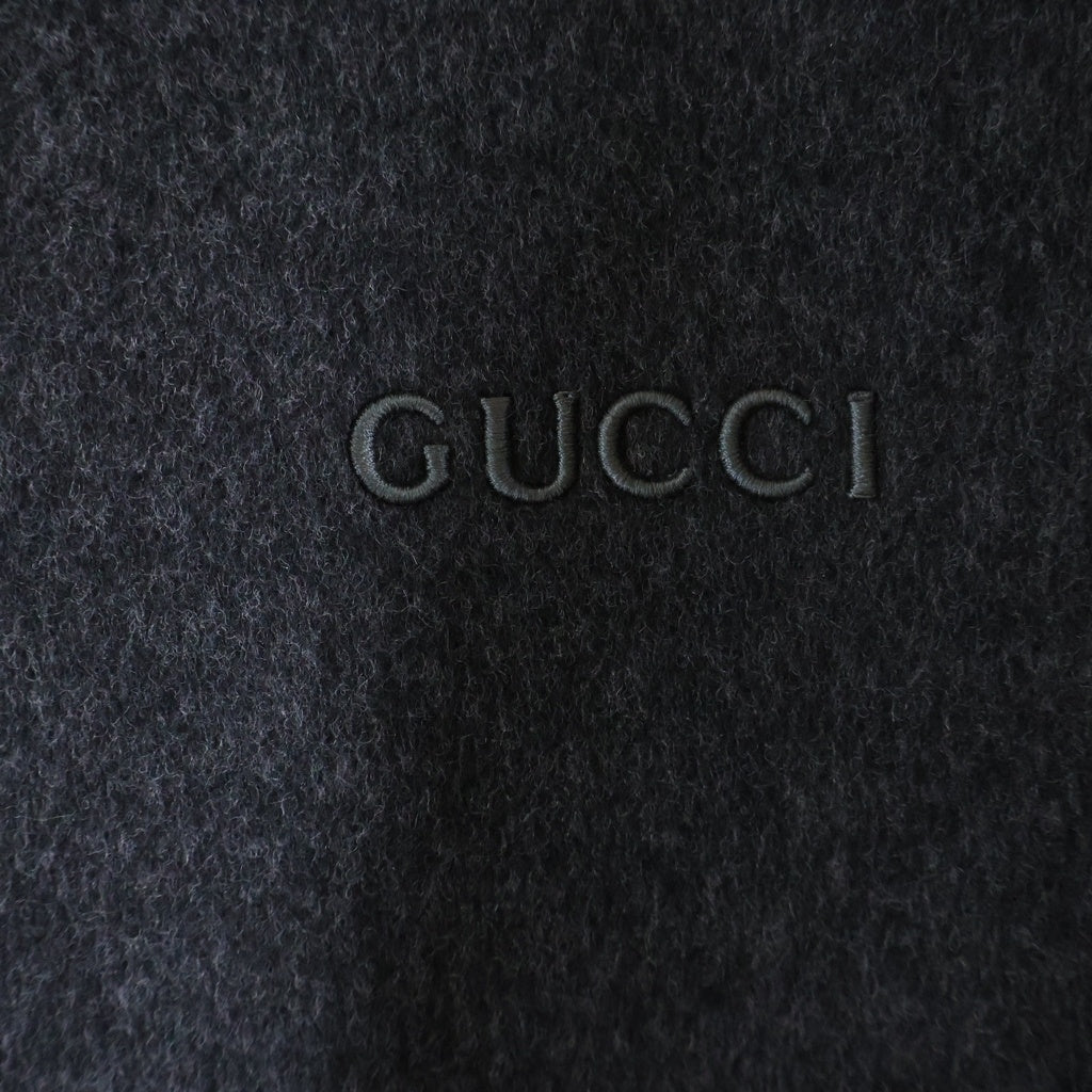 GUCCI(グッチ) 25AW ロゴ刺繍 シルク混ウール ジップアップ フーデッド ジャケット グレー 808884