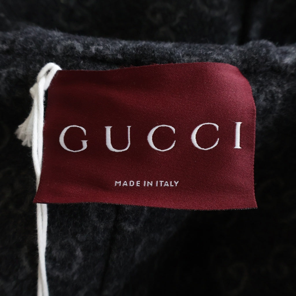 GUCCI(グッチ) 25AW ロゴ刺繍 シルク混ウール ジップアップ フーデッド ジャケット グレー 808884