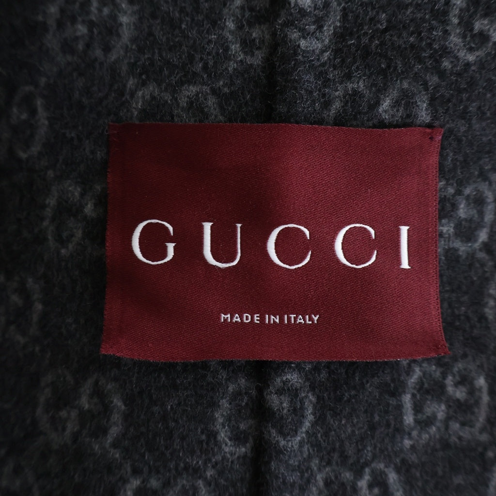 GUCCI(グッチ) 25AW ロゴ刺繍 シルク混ウール ジップアップ フーデッド ジャケット グレー 808884