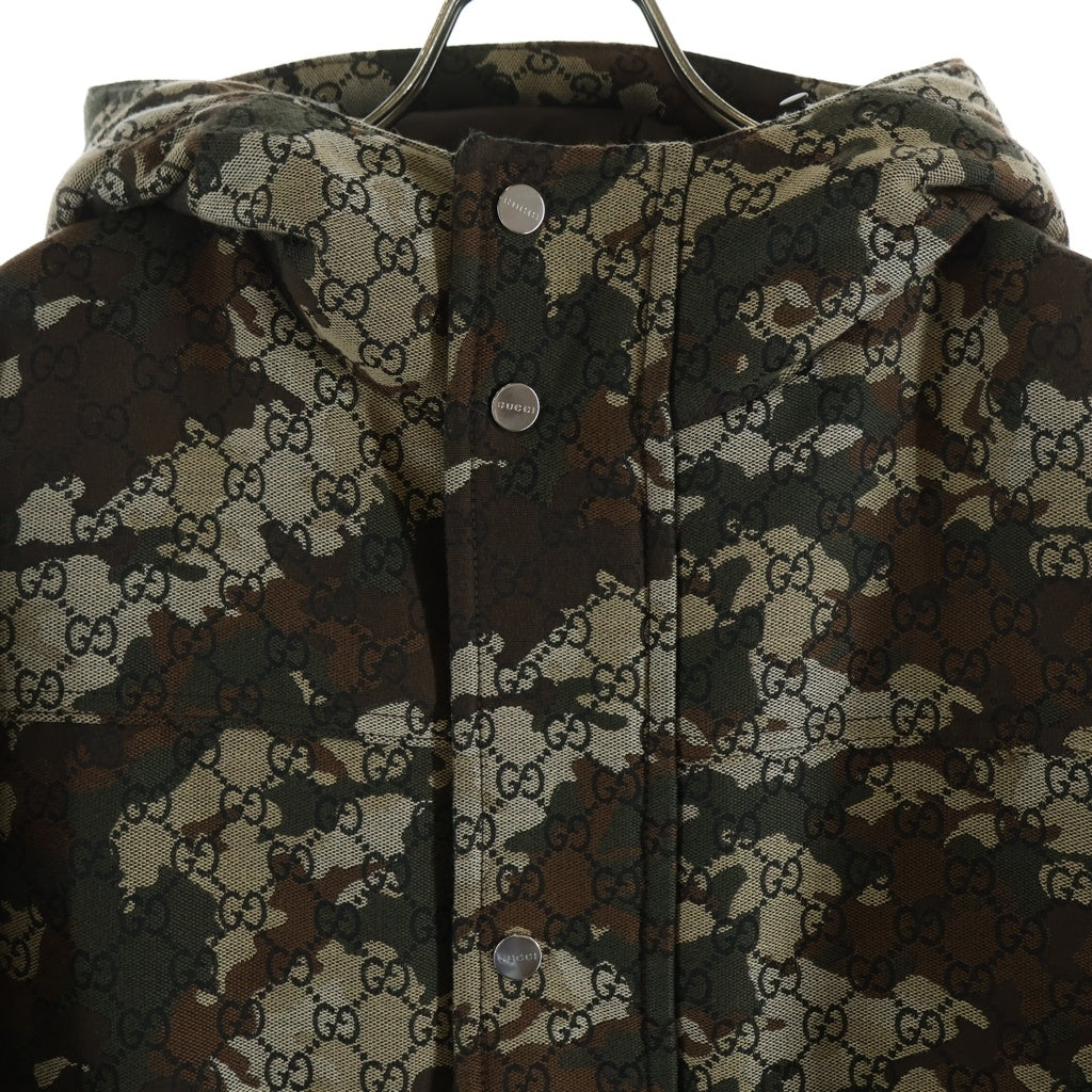 GUCCI(グッチ) GGマーブル ジャガード 総柄 ジップアップ 中綿 ジャケット カーキ 851258