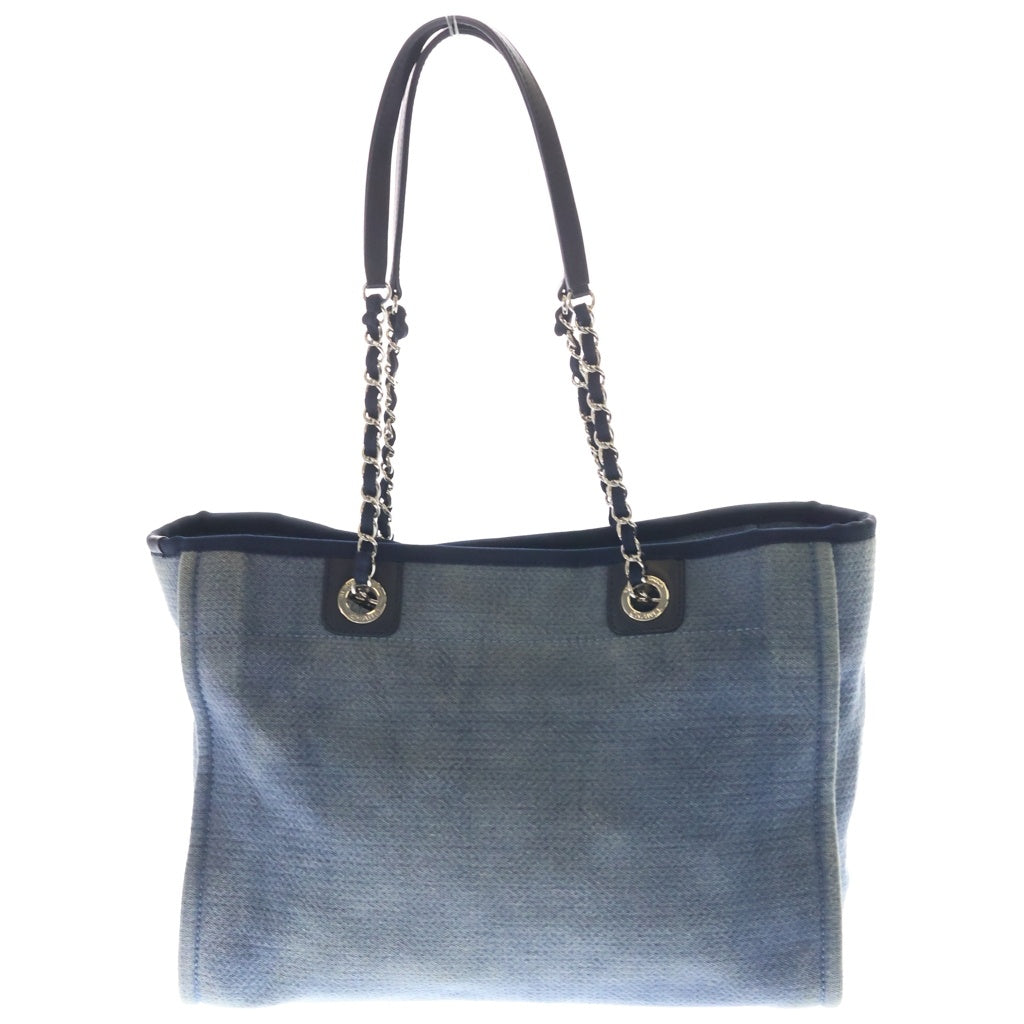 CHANEL(シャネル) ドーヴィルMM キャンバス デニム シルバー金具 チェーン トートバッグ ハンドバッグ ショルダーバッグ ブルー レディース