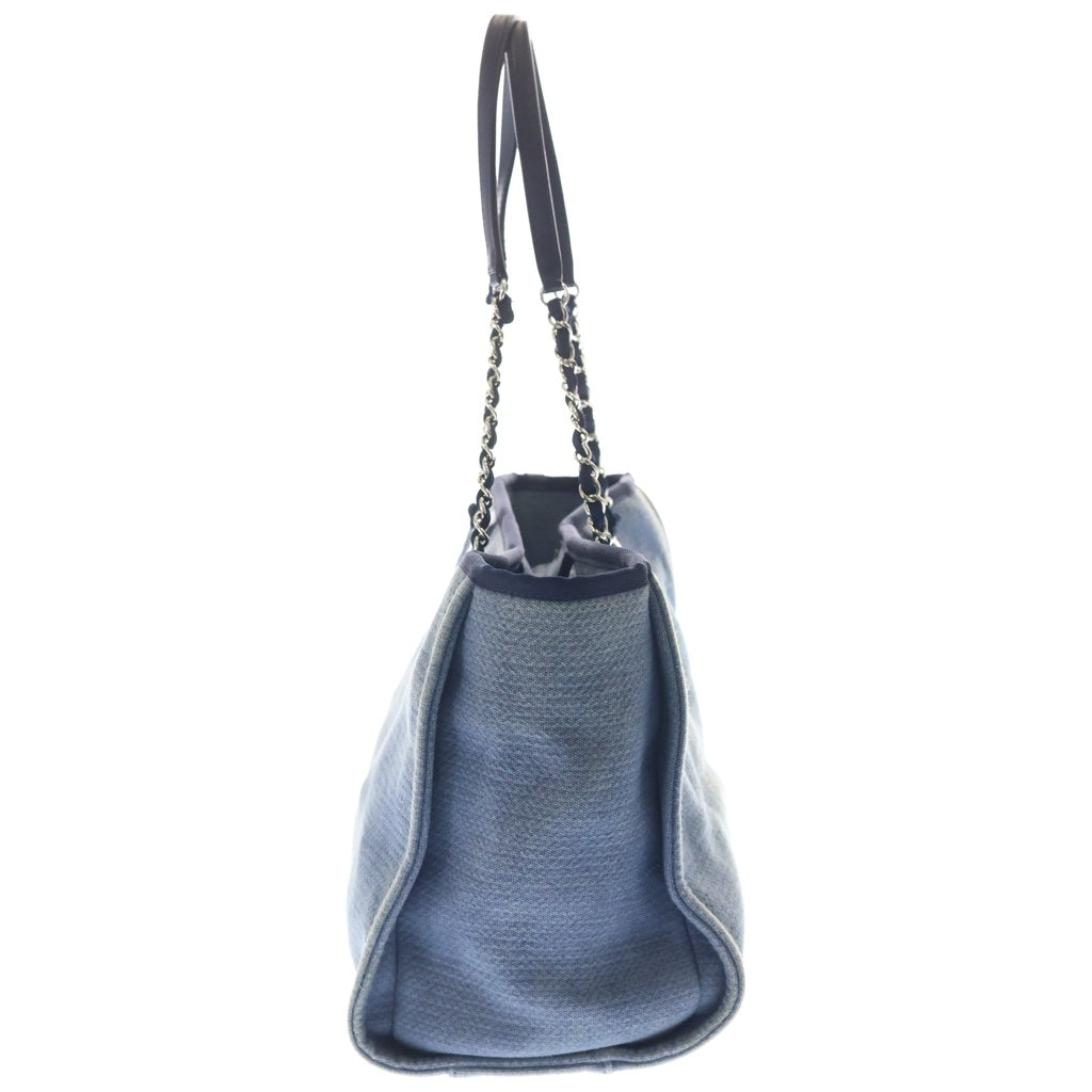 CHANEL(シャネル) ドーヴィルMM キャンバス デニム シルバー金具 チェーン トートバッグ ハンドバッグ ショルダーバッグ ブルー レディース