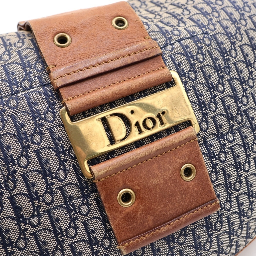 Christian Dior(クリスチャンディオール) トロッター ストリートシック ホーボー ワンショルダーバッグ ブラウン×ネイビー レザー×キャンバス ゴールド金具 レディース