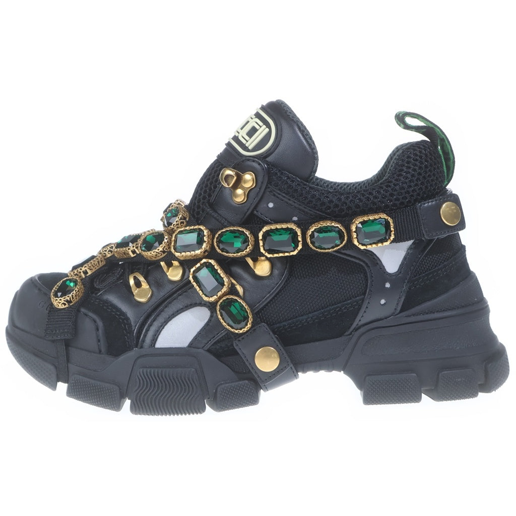 GUCCI(グッチ) フラッシュトレック ビジュー ラバーロゴ ローカットシューズ スニーカー ブラック レディース