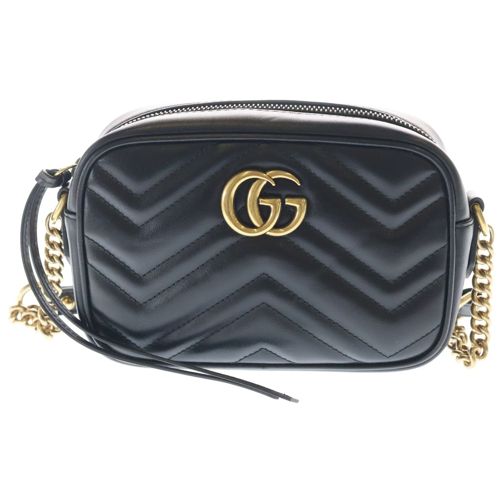GUCCI(グッチ) GGマーモント キルティング レザー ゴールド金具 カメラバッグ チェーン ショルダーバッグ ブラック 448065 レディース