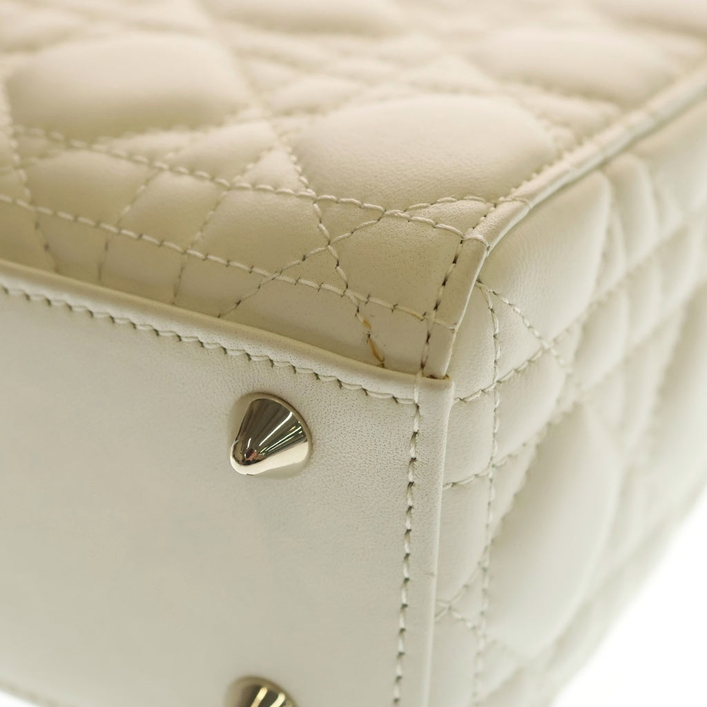 Christian Dior(クリスチャンディオール) マイレディディオール スモール カナージュ レザー ゴールド金具 2WAY ハンドバッグ ショルダーバッグ ホワイト アイボリー系 レディース
