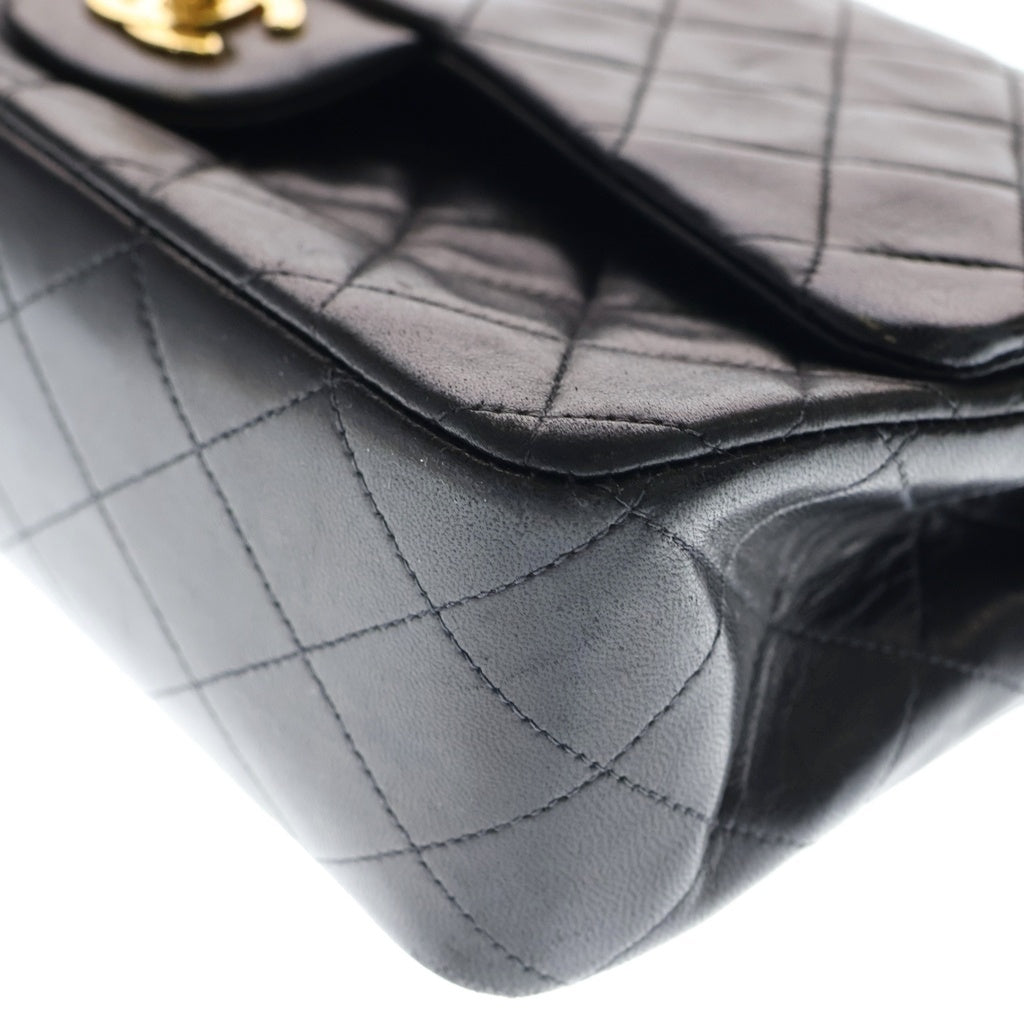 CHANEL(シャネル) マトラッセ25 WフラップWチェーンショルダーバッグ ブラック ラムスキン ゴールド金具 レディース