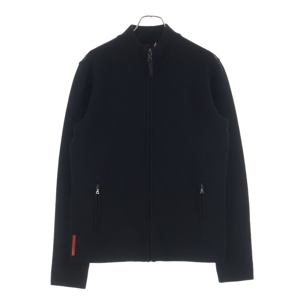 PRADA(プラダ) ラバーロゴ スタンドカラー ジップアップ ドライバーズ ニット ジャケット ブラック SMC4A