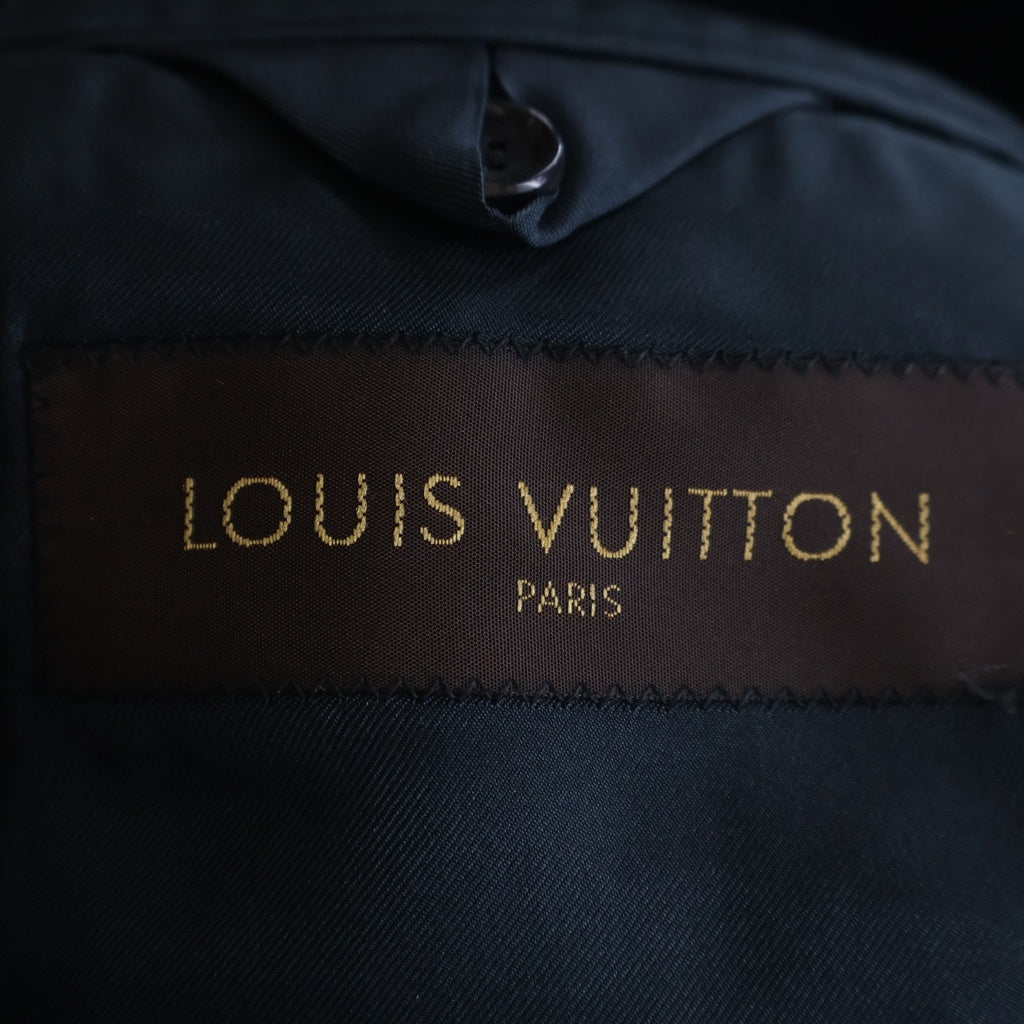 LOUIS VUITTON(ルイヴィトン) セットアップスーツ コットン リネン エンブレムLVロゴ刺繍 3B テーラードジャケット ボタンフライ スラックスパンツ ネイビー