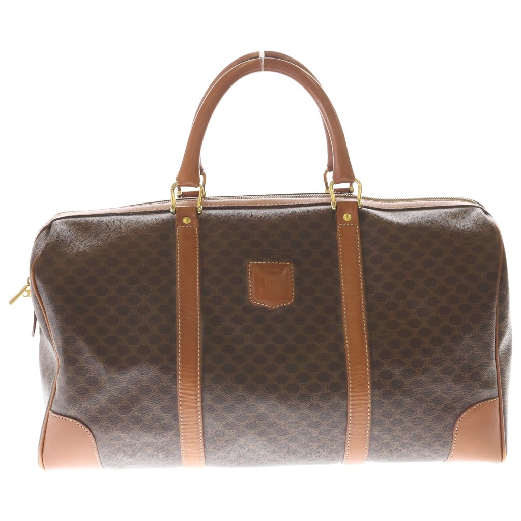 CELINE(セリーヌ) マカダム ボストンバッグ ハンドバッグ トラベルバッグ ブラウン レザー×PVC ゴールド金具 レディース