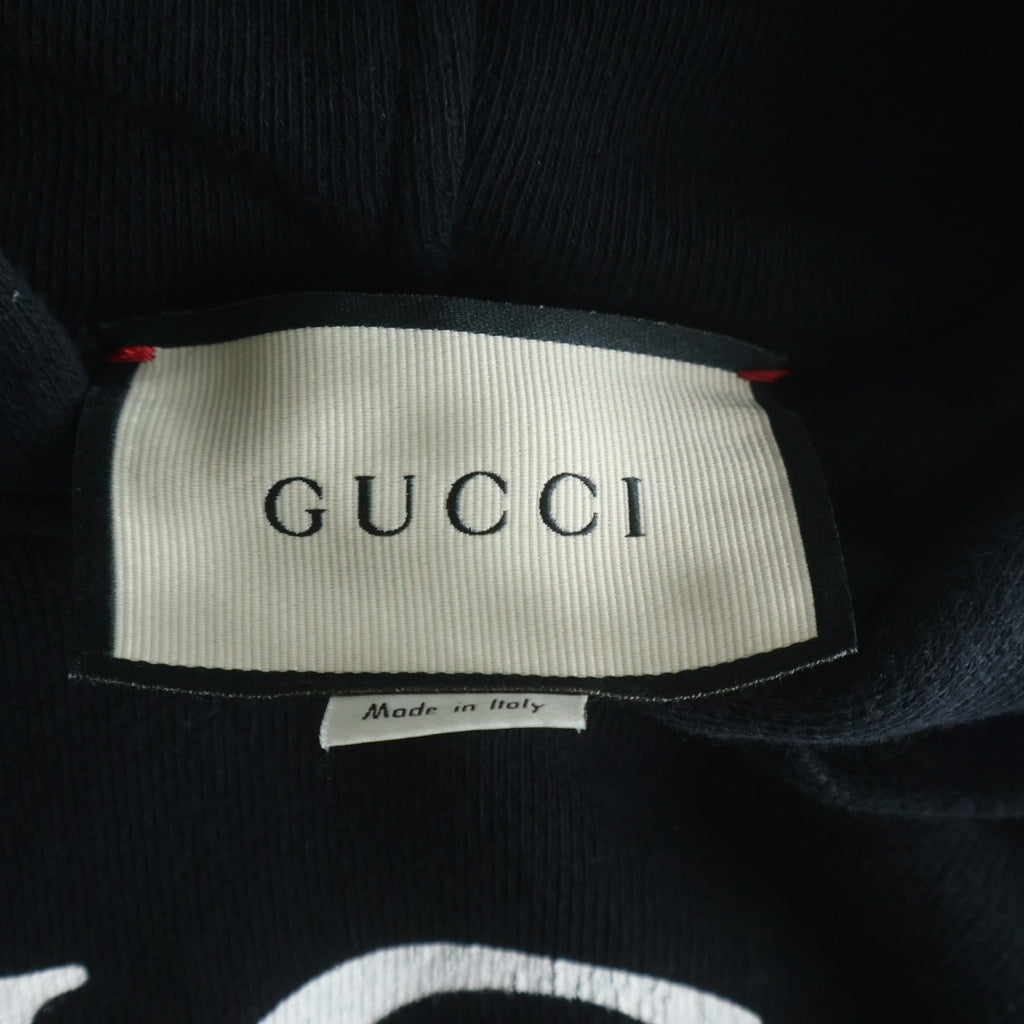 GUCCI(グッチ) インターロッキングG ロゴプリント プルオーバー スウェット パーカー フーディ ブラック 475374