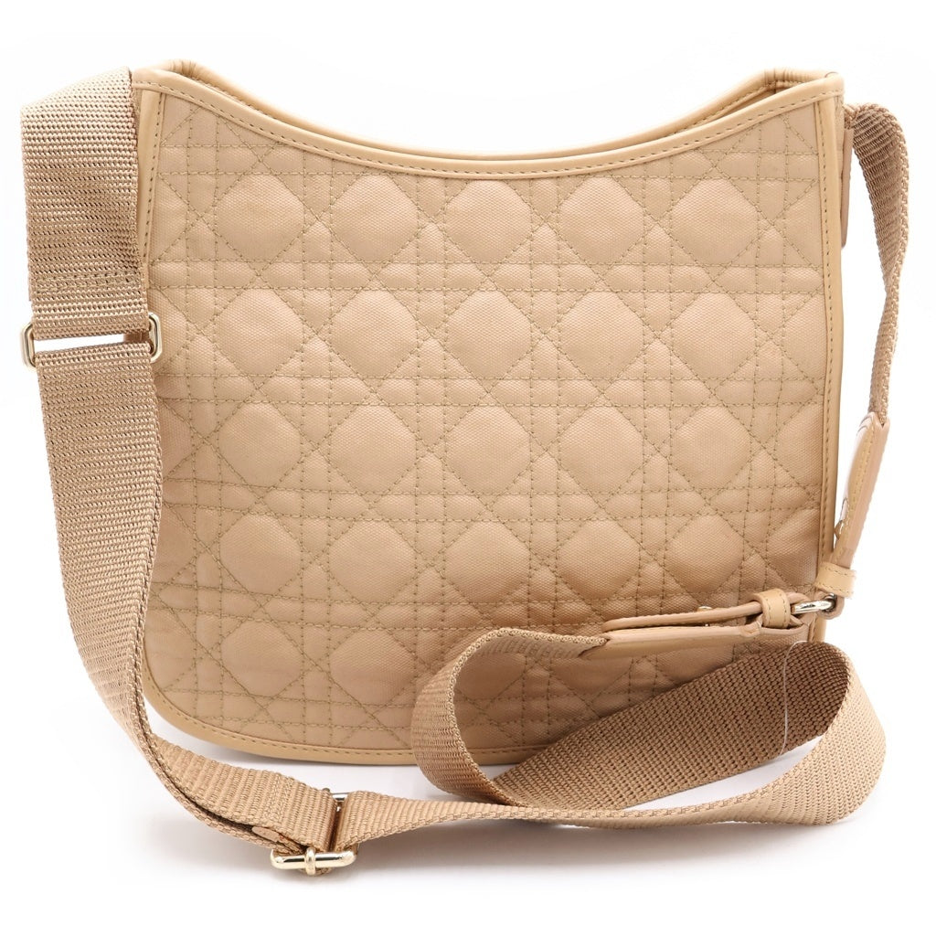 Christian Dior(クリスチャンディオール) カナージュ コーティングキャンバス レザー ショルダーバッグ ゴールド金具 ベージュ レディース