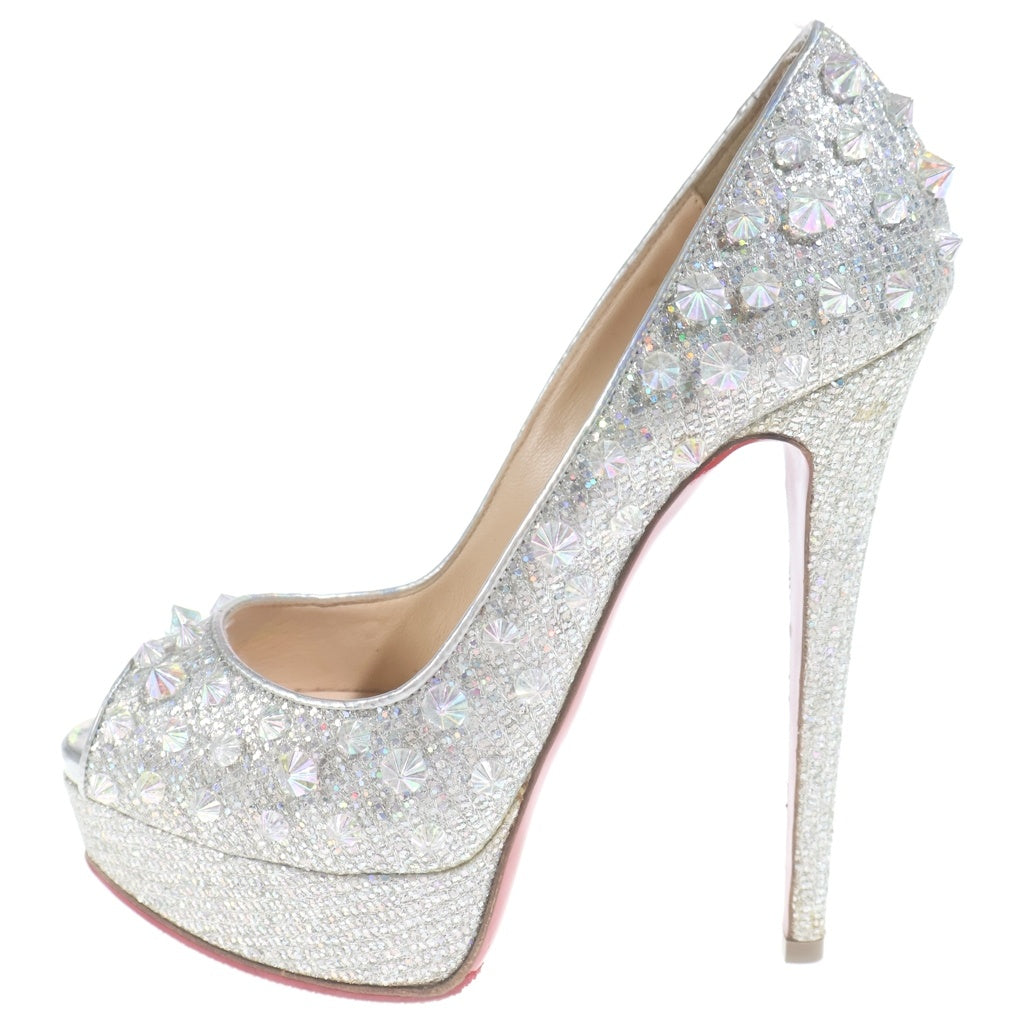 CHRISTIAN LOUBOUTIN(クリスチャンルブタン) スパイクスタッズ オープントゥ ヒール パンプス サンダル シューズ シルバー レディース