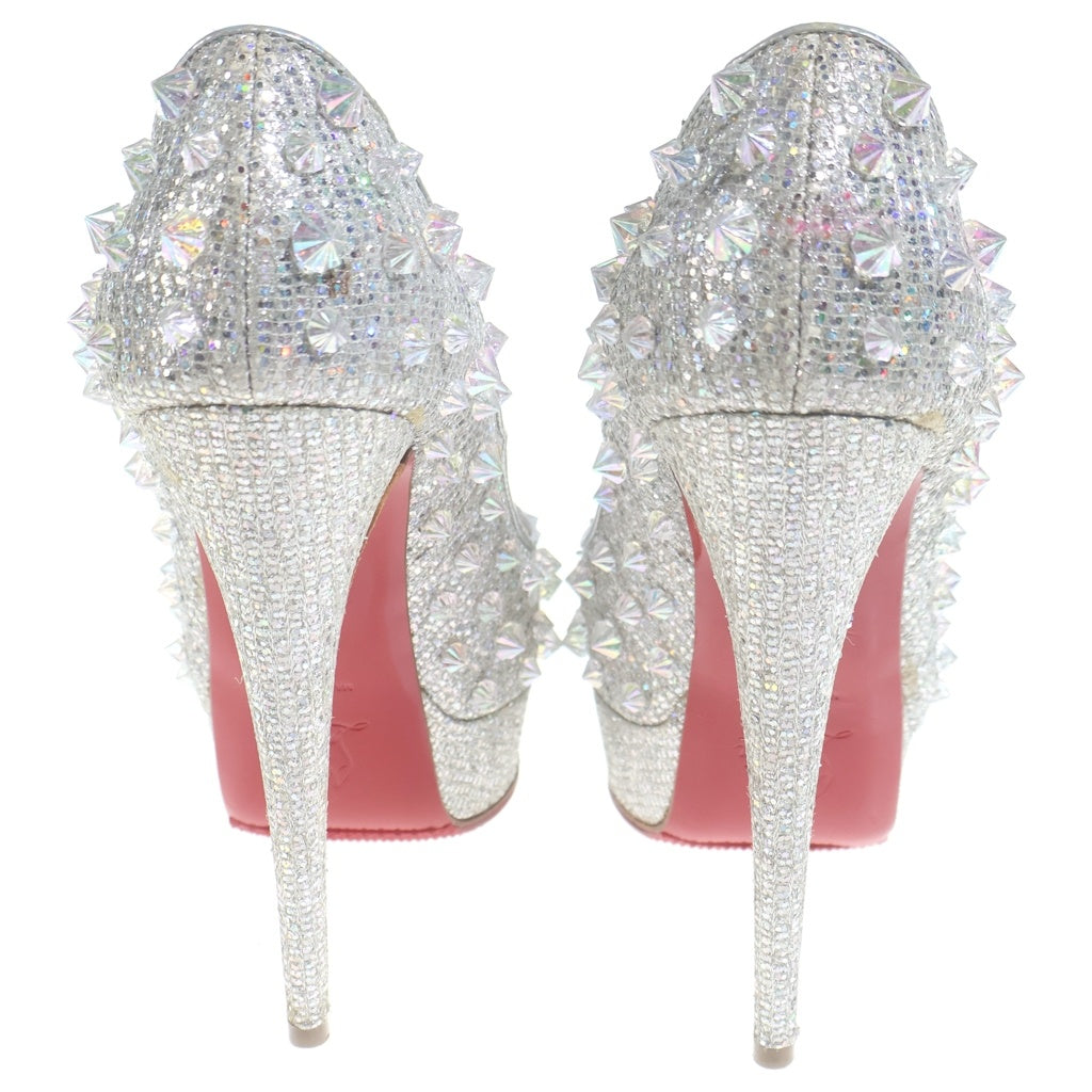 CHRISTIAN LOUBOUTIN(クリスチャンルブタン) スパイクスタッズ オープントゥ ヒール パンプス サンダル シューズ シルバー レディース