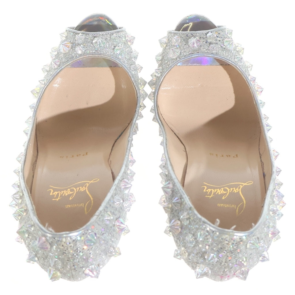 CHRISTIAN LOUBOUTIN(クリスチャンルブタン) スパイクスタッズ オープントゥ ヒール パンプス サンダル シューズ シルバー レディース