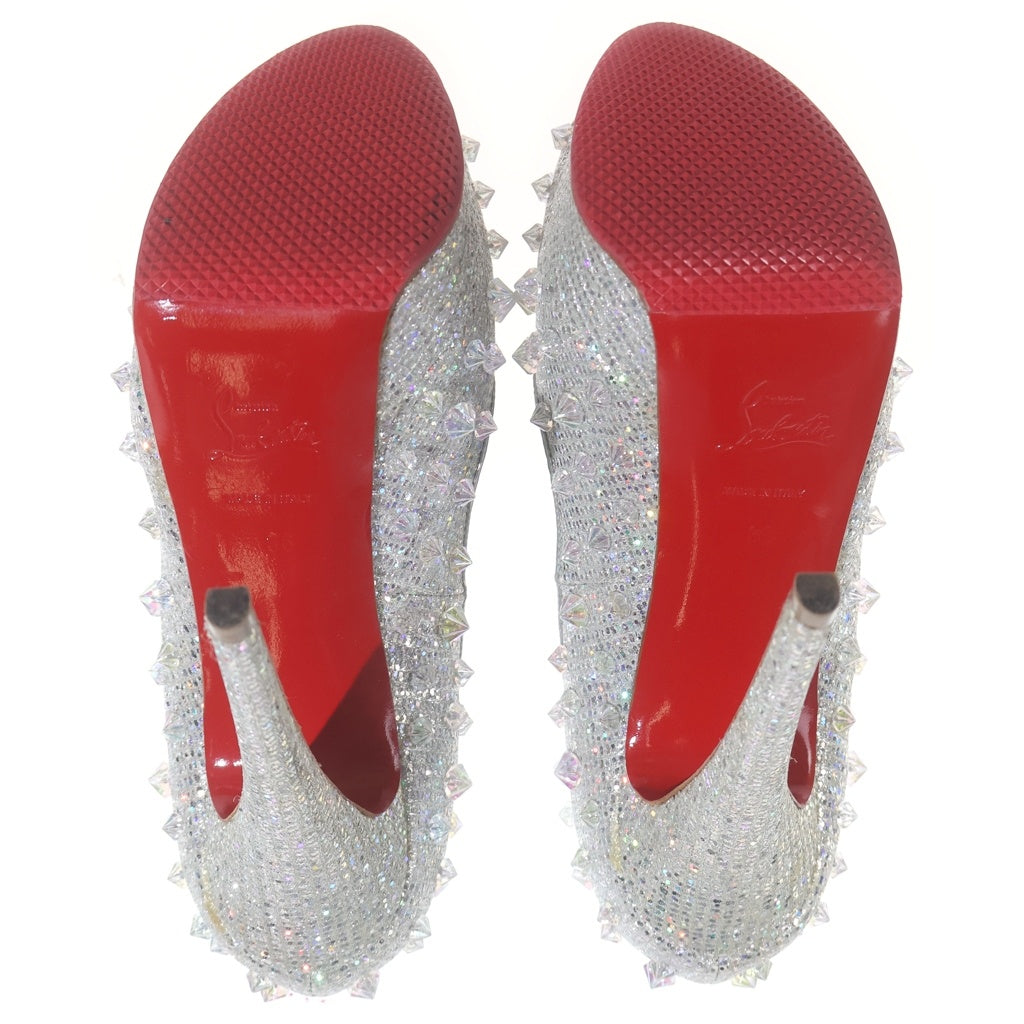 CHRISTIAN LOUBOUTIN(クリスチャンルブタン) スパイクスタッズ オープントゥ ヒール パンプス サンダル シューズ シルバー レディース