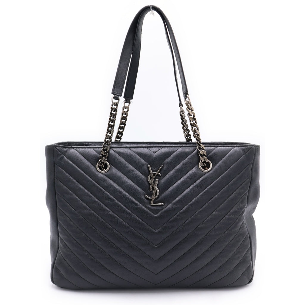 SAINT LAURENT PARIS(サンローランパリ) カサンドラロゴ Vステッチ レザー チェーンショルダー トートバッグ ブラック 392739 レディース