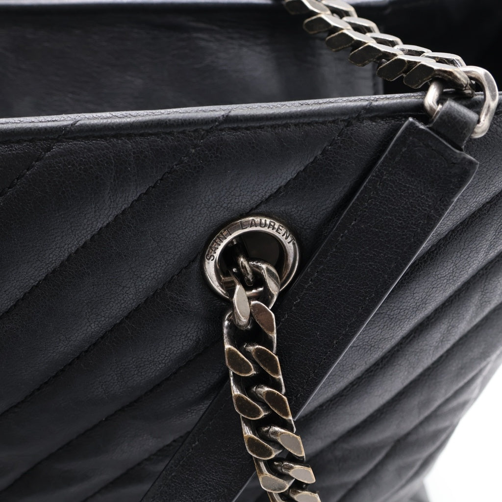 SAINT LAURENT PARIS(サンローランパリ) カサンドラロゴ Vステッチ レザー チェーンショルダー トートバッグ ブラック 392739 レディース