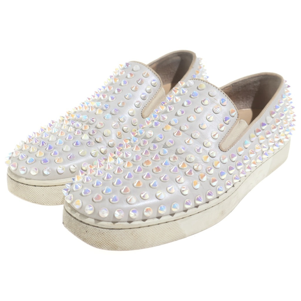 CHRISTIAN LOUBOUTIN(クリスチャンルブタン) スパイクスタッズ レザー スリッポン ローカットシューズ スニーカー アイボリー レディース