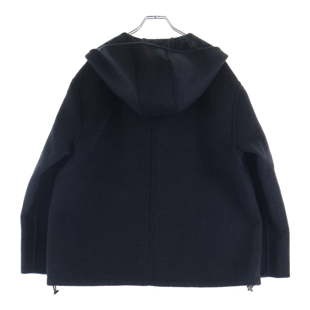 GUCCI(グッチ) 25AW ロゴ刺繍 シルク混 ウール ジップアップ フーデッド ジャケット グレー 808884