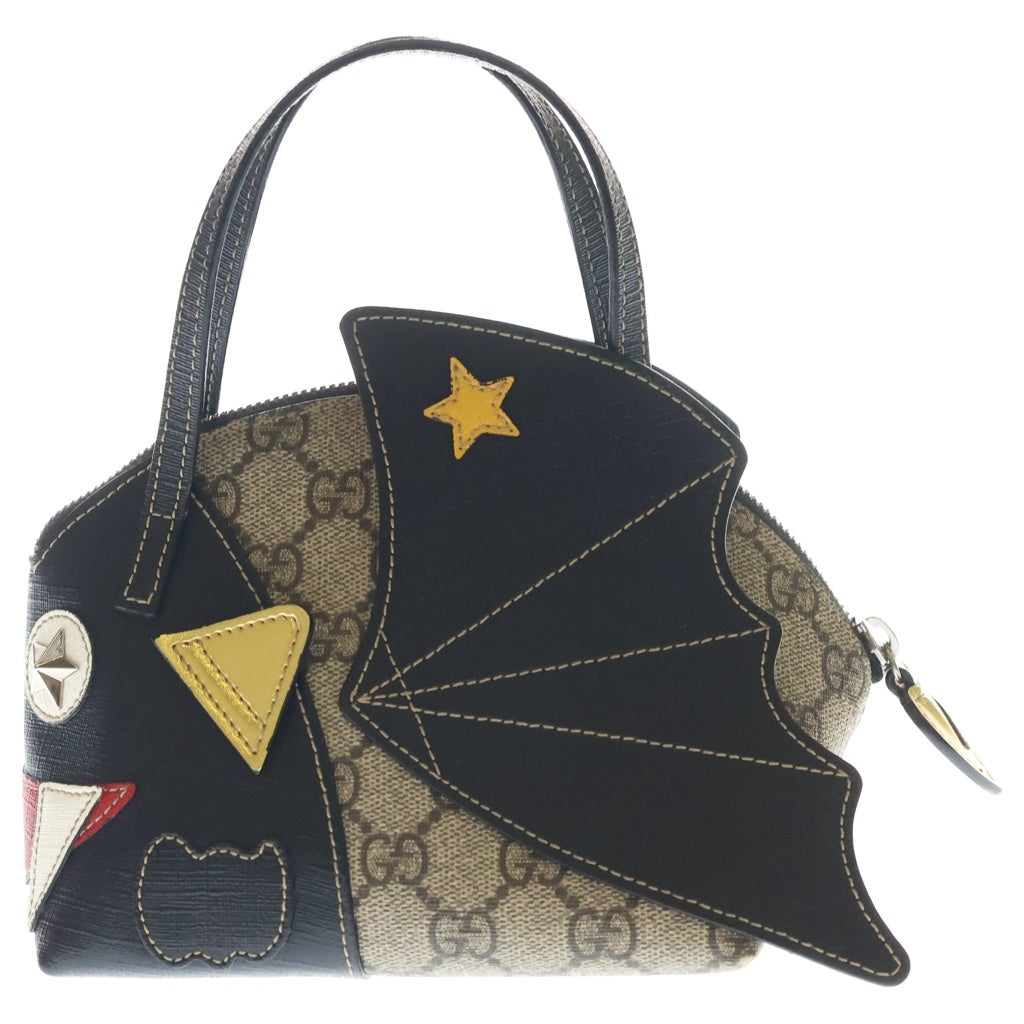 GUCCI(グッチ) チルドレンズ GGスプリーム ハンドバッグ ブラック×ベージュ レザー×PVC 525521 シルバー金具 レディース