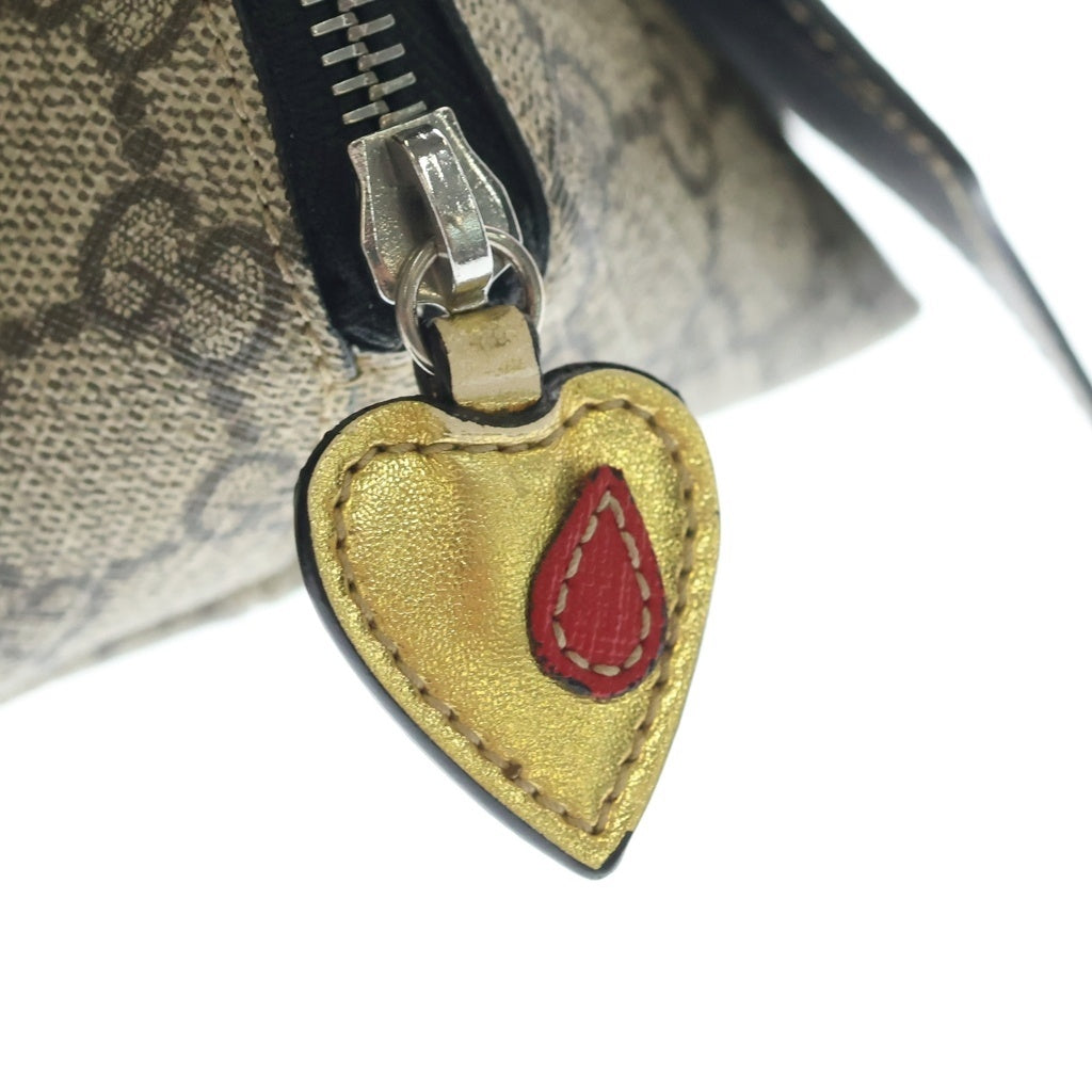 GUCCI(グッチ) チルドレンズ GGスプリーム ハンドバッグ ブラック×ベージュ レザー×PVC 525521 シルバー金具 レディース