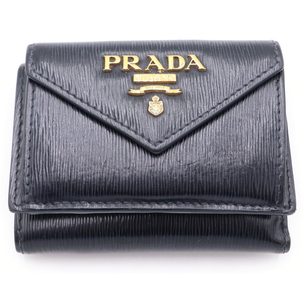 PRADA(プラダ) サフィアーノ レザー コンパクトウォレット 三つ折り財布 ICタイプ ブラック 1MH021 レディース