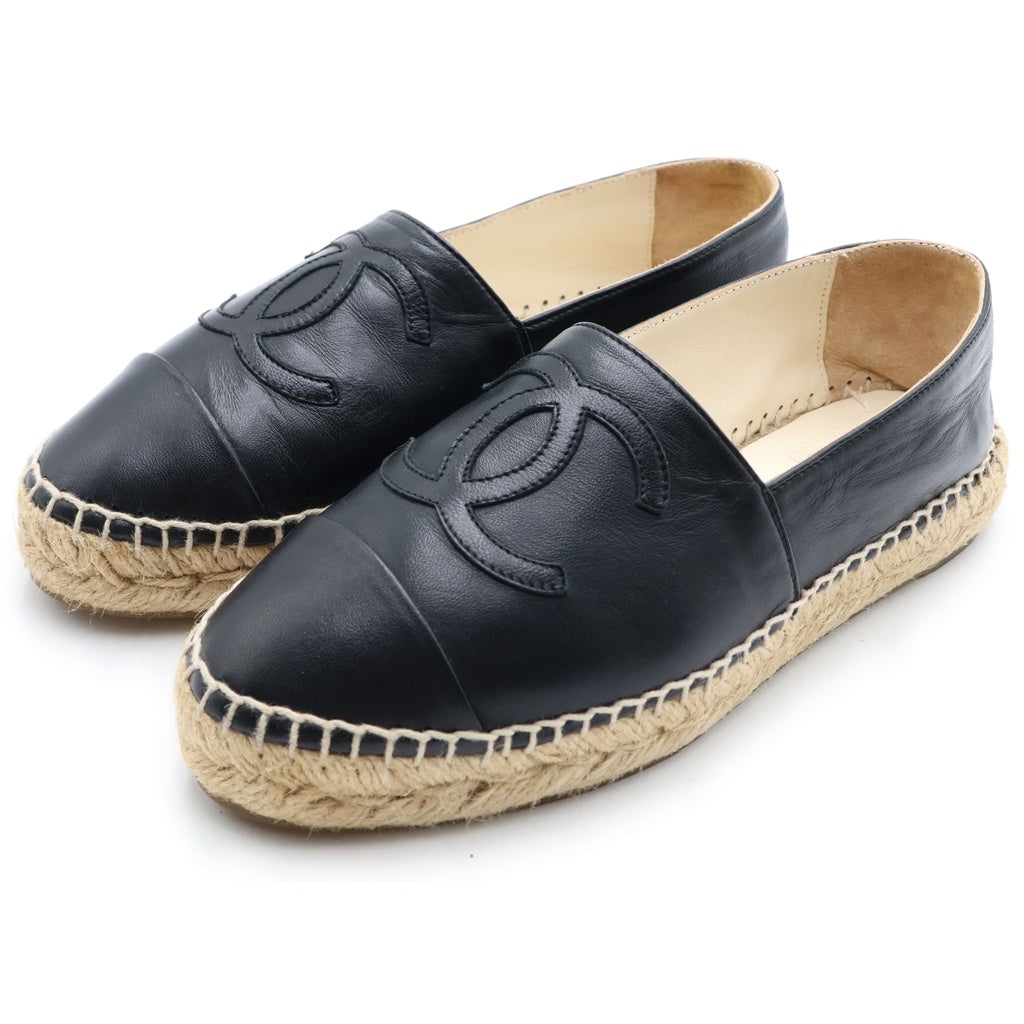 CHANEL(シャネル) ココマーク エスパドリーユ フラットシューズ スリッポン ラムスキン レザー ブラック レディース
