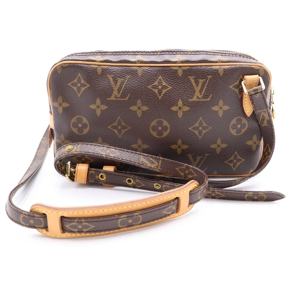 LOUIS VUITTON(ルイヴィトン) モノグラム マルリーバンドリエール ショルダーバッグ ミニバッグ ブラウン レザー×PVC M51828 ゴールド金具