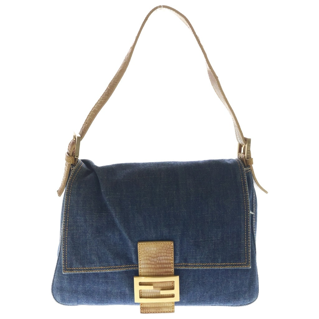 FENDI(フェンディ) マンマバケット デニムショルダーバッグ FFロゴ ゴールド金具 ブルー 8BR001 レディース